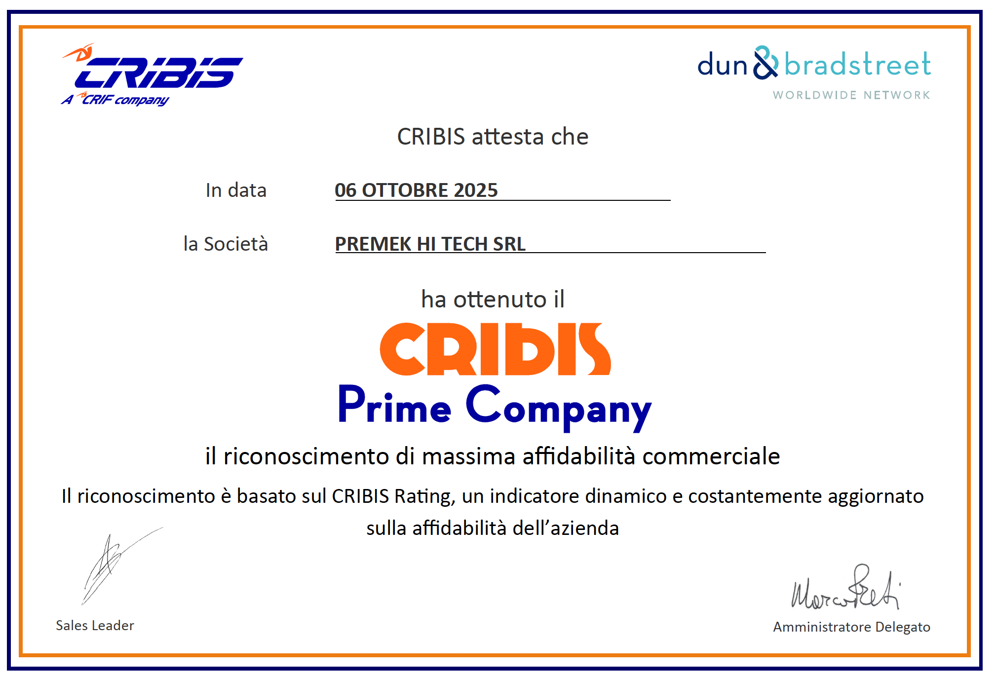 Premek Hi Tech Premiato da CRIBIS D&B