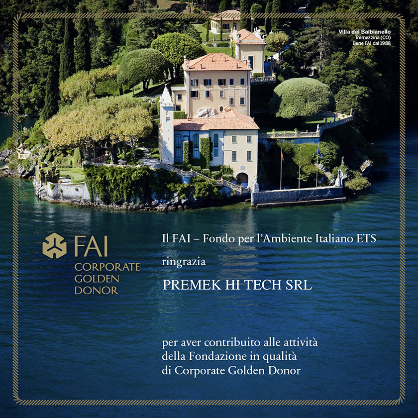 Premek - Av denna anledning har vi valt att stödja FAI – Fondo per l’Ambiente Italiano ETS genom att ansluta oss till deras företagsmedlemsprogram som Corporate Golden Donor.